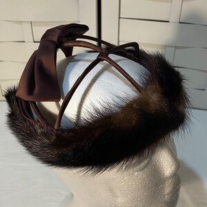 Christine Original Vintage Elegant Brown Mink Fur Hat with Bow